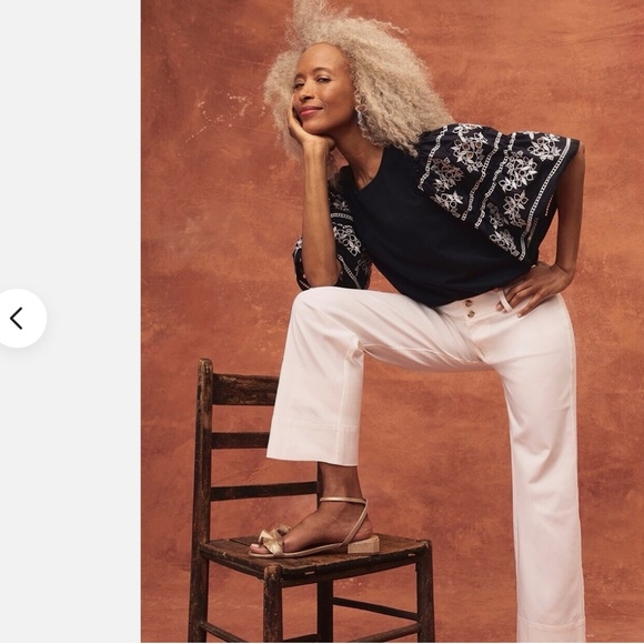 Chicos Embroidered Eyelet Tier Sleeve T shirt Pima Cotton Sz 4 = US: XXL Office - Picture 1 of 12